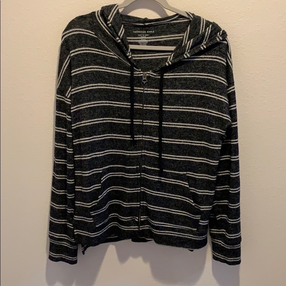 American Eagle Soft&Sexy Plush Gray&White Hoodie M